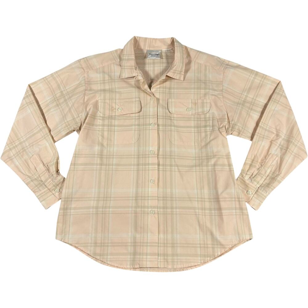 Monterey by KORET Pink/Beige Plaid Button Up Shirt Women's Size L Cottagecore